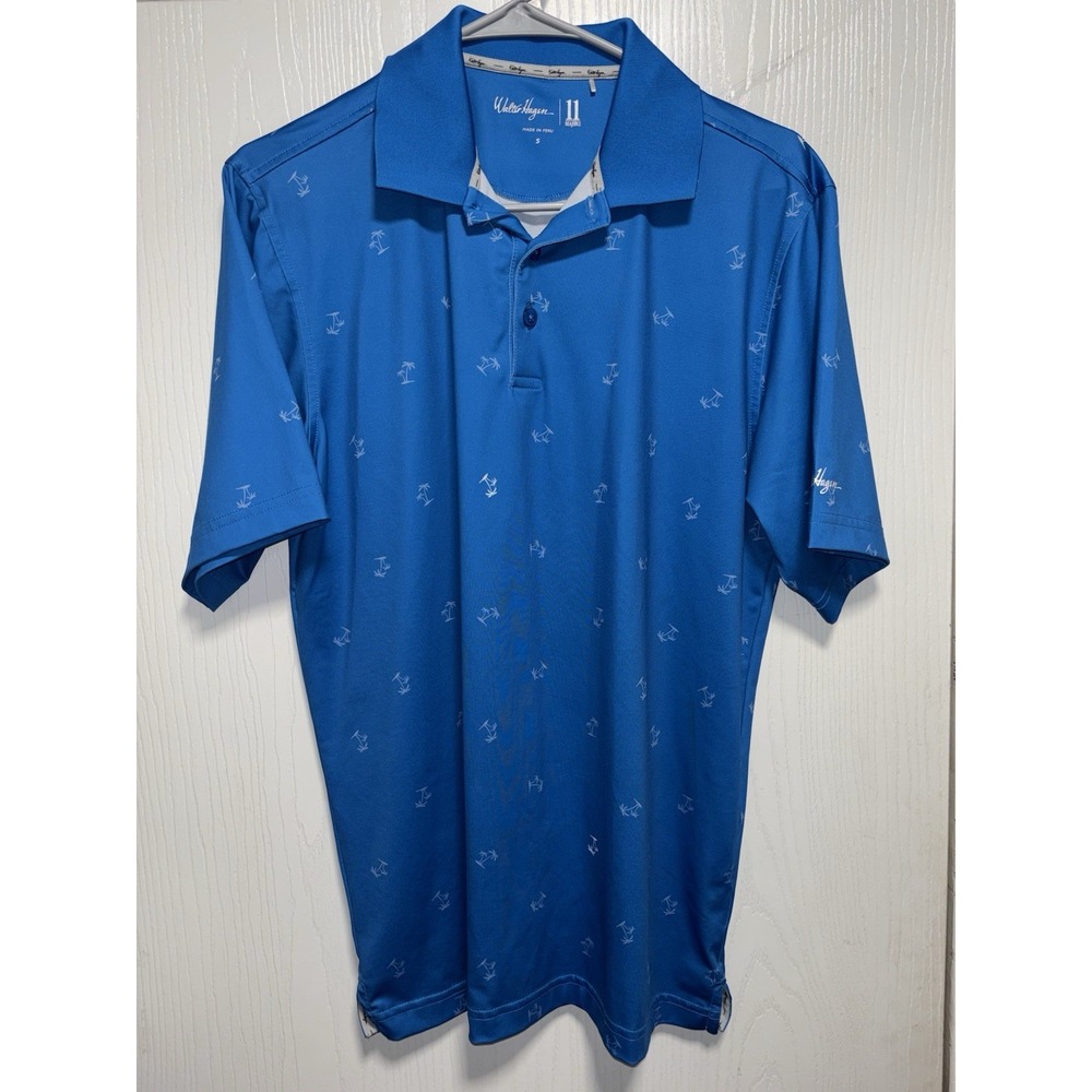 Walter Hagen 11 Majors Mens Golf Polo Shirt Small Blue Palm Tree‎ Performance